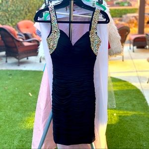 Black, Stretch Ruched Cocktail, Size 0